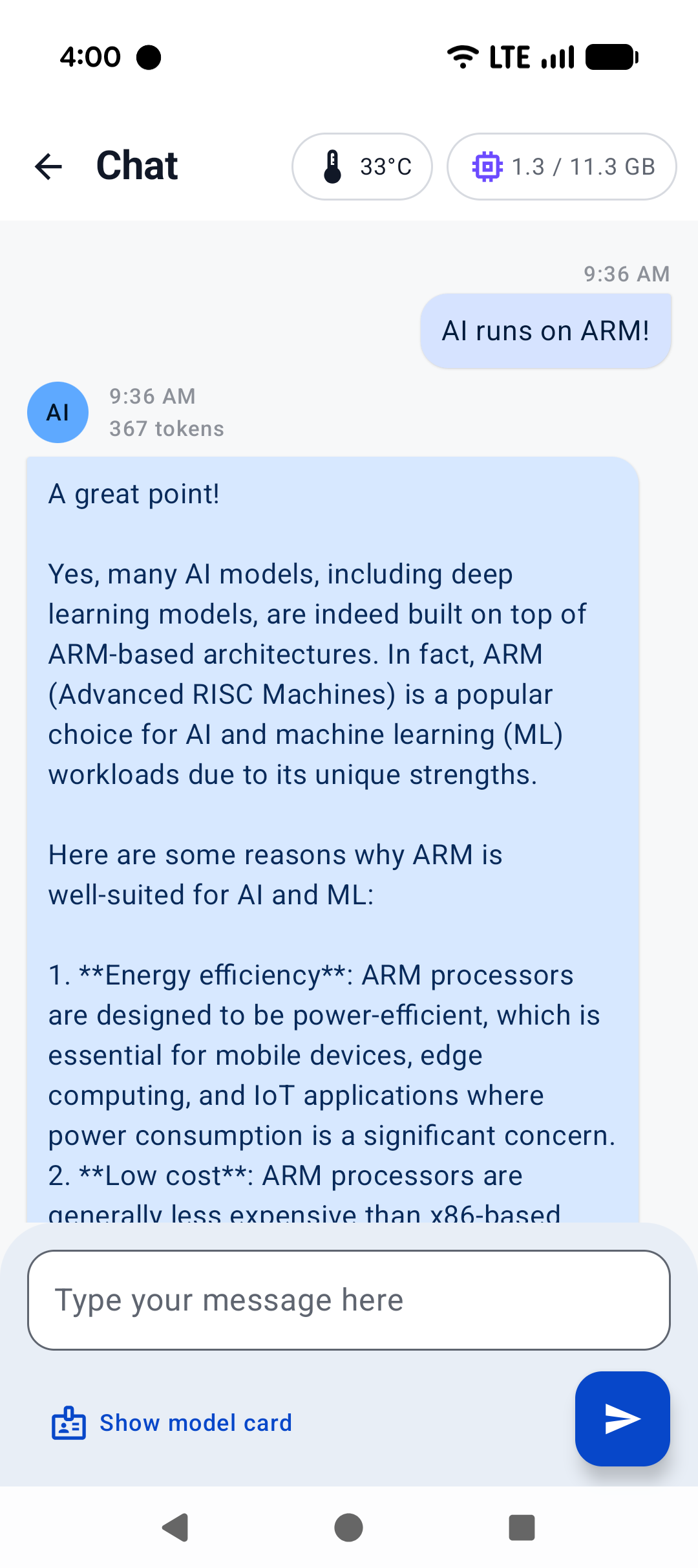 AI Chat from Arm