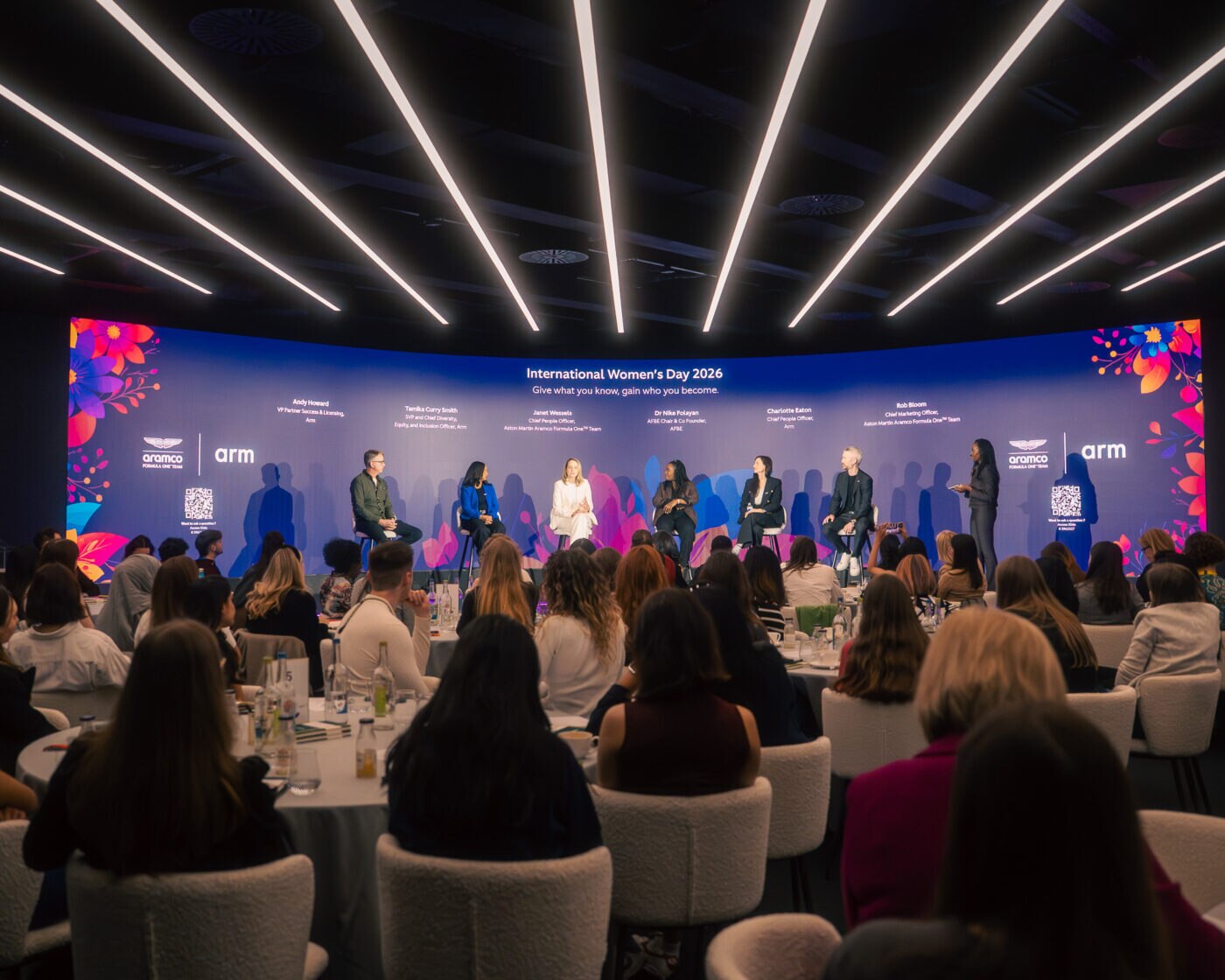 People gathered in a room to celebrate International Women's Day.